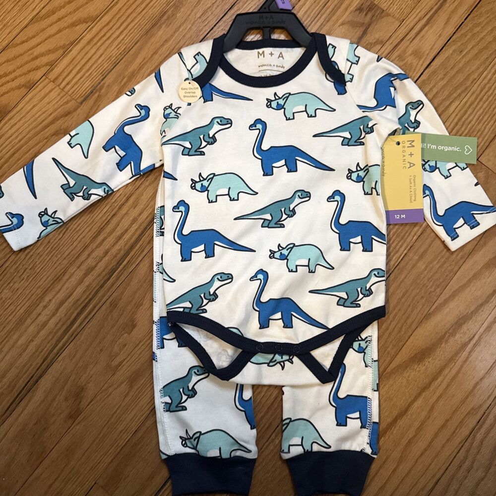 INFANT M+A MONICA + ANDY ORGANIC First Moves Set 12-18 Months NWT Dinosaurs